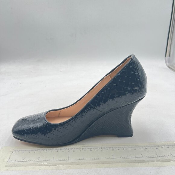 YDN Black Braid Pumps Wedge High Heels Square Toe Slip On Shoes Dressy Prom - Picture 2 of 8